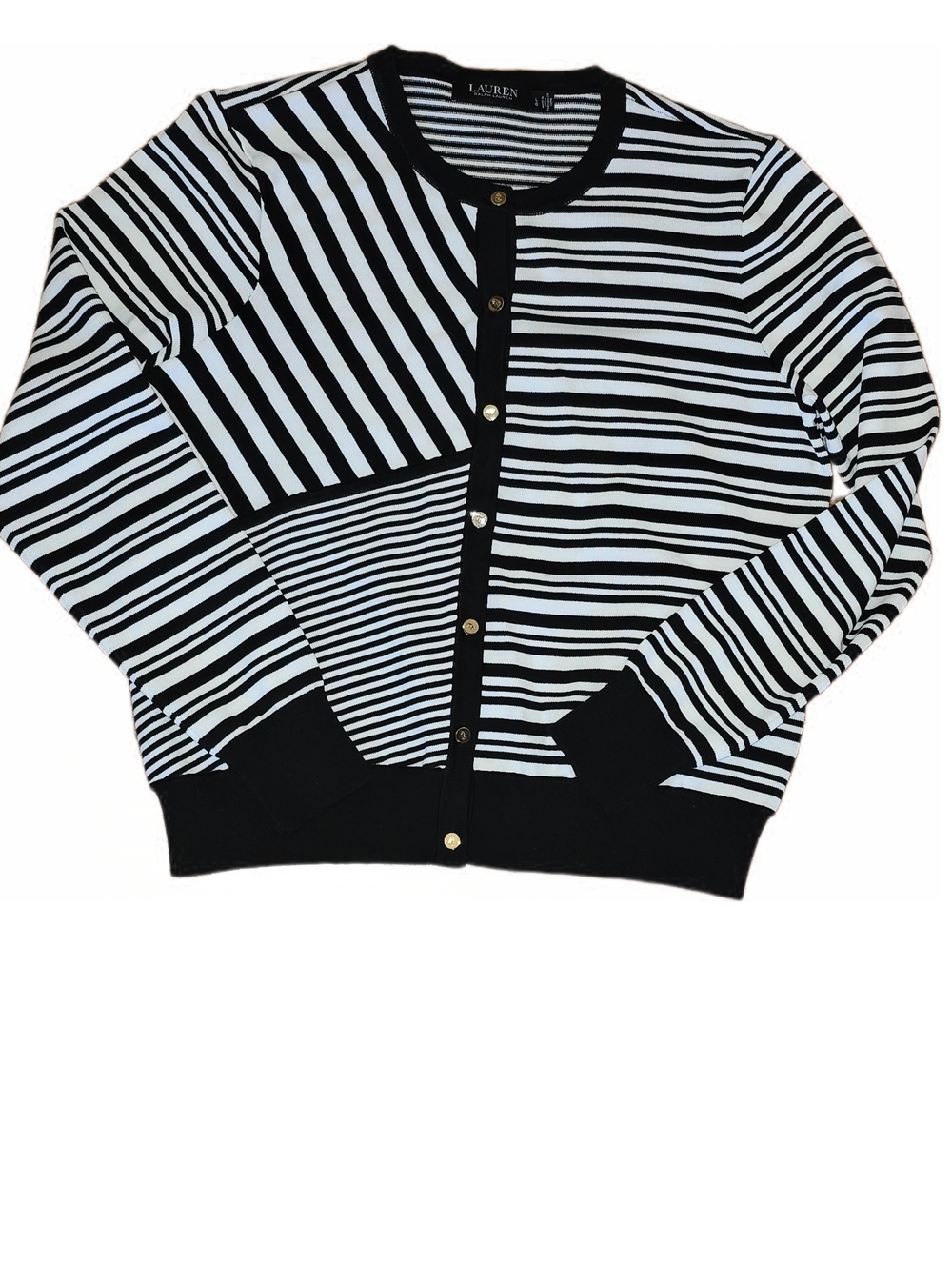 Lauren Ralph Lauren Black & White Striped Cardigan